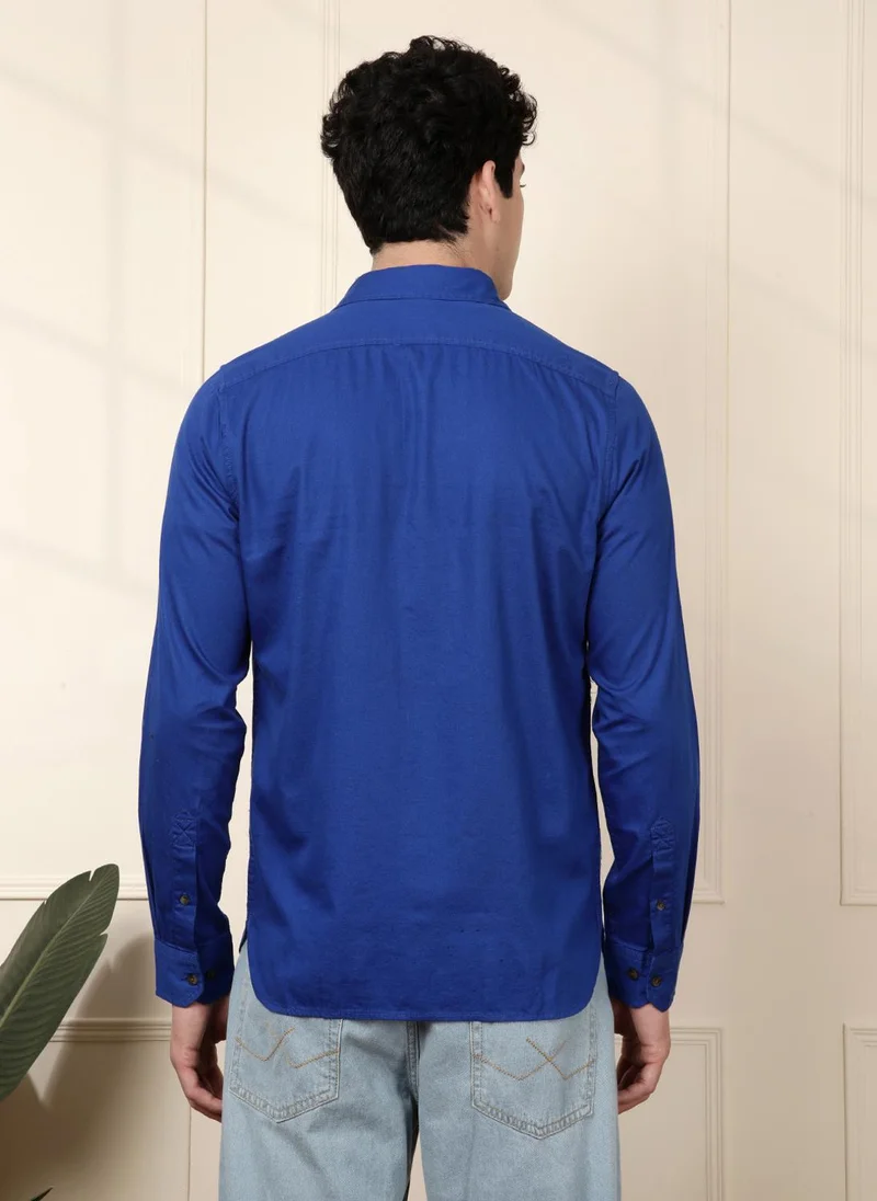 Wrogn Solid Blue Regular Fit Shirt